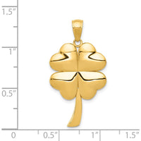 14K Yellow Gold Solid Polished 4-Leaf Clover Pendant - 30mm Length by Oro Pregiato