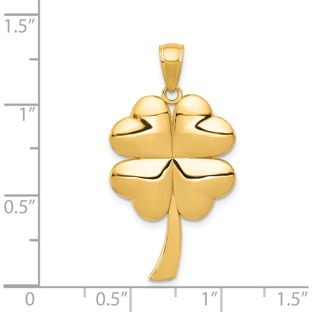 14K Yellow Gold Solid Polished 4-Leaf Clover Pendant - 30mm Length by Oro Pregiato