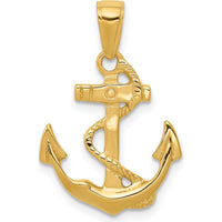 14K Yellow Gold Solid Polished Anchor Pendant with Rope Detail by Oro Pregiato