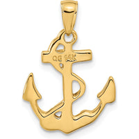 14K Yellow Gold Solid Polished Anchor Pendant with Rope Detail by Oro Pregiato