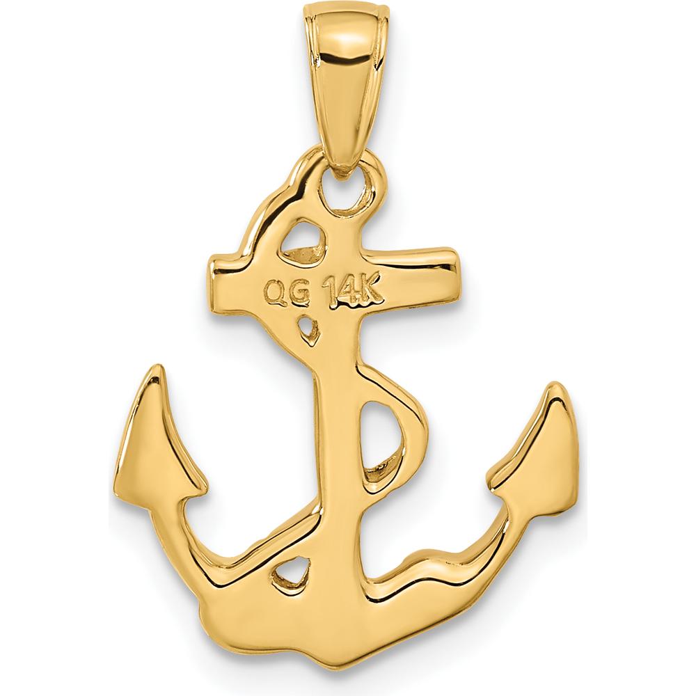 14K Yellow Gold Solid Polished Anchor Pendant with Rope Detail by Oro Pregiato