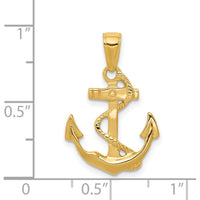 14K Yellow Gold Solid Polished Anchor Pendant with Rope Detail by Oro Pregiato