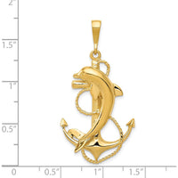 14K Yellow Gold Solid Polished Anchor with Dolphin Pendant - Nautical Charm with 3mm Bail by Oro Pregiato