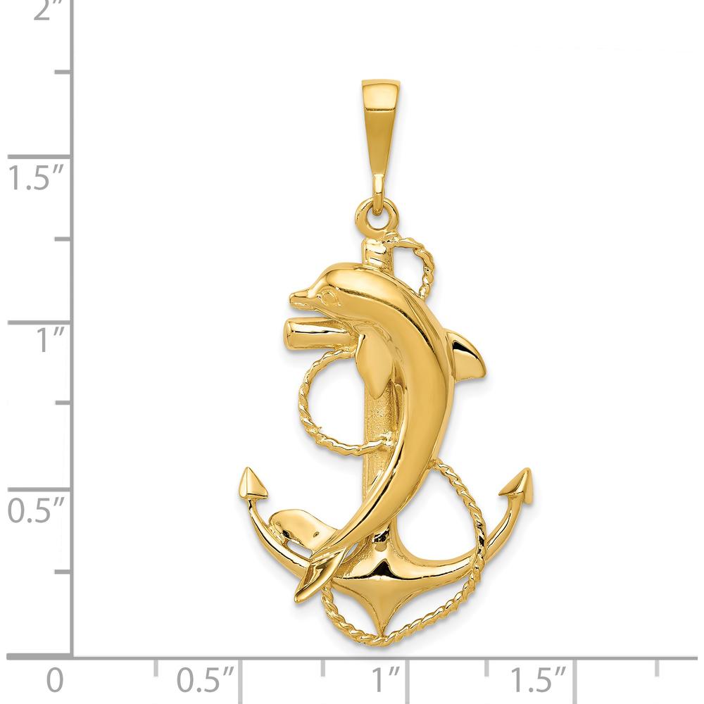 14K Yellow Gold Solid Polished Anchor with Dolphin Pendant - Nautical Charm with 3mm Bail by Oro Pregiato