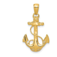 14K Yellow Gold Solid Polished Anchor with Rope Pendant - 27mm Length, 16mm Width by Oro Pregiato