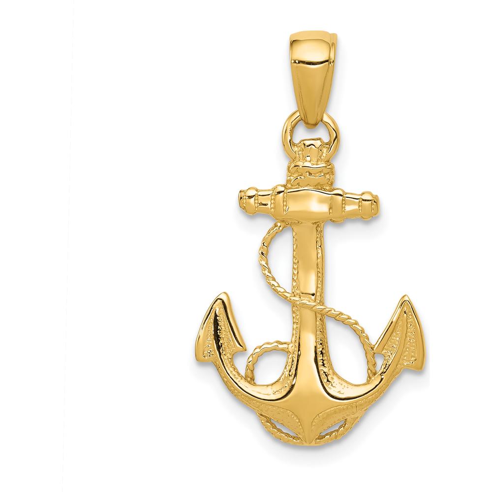 14K Yellow Gold Solid Polished Anchor with Rope Pendant - 27mm Length, 16mm Width by Oro Pregiato