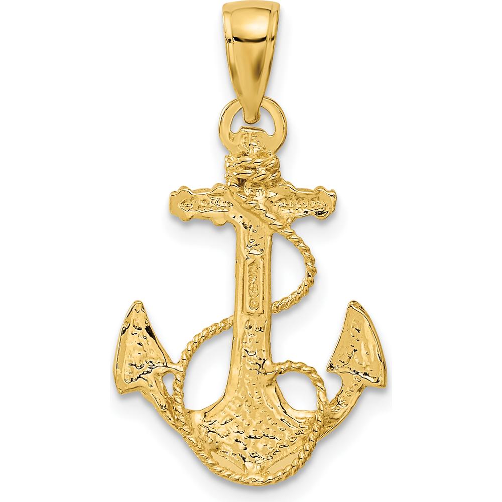 14K Yellow Gold Solid Polished Anchor with Rope Pendant - 27mm Length, 16mm Width by Oro Pregiato