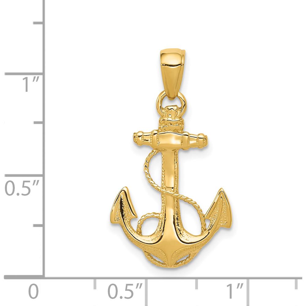 14K Yellow Gold Solid Polished Anchor with Rope Pendant - 27mm Length, 16mm Width by Oro Pregiato