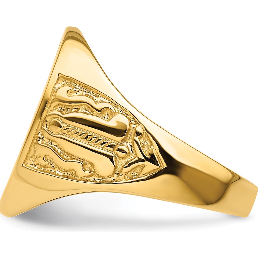 14K Yellow Gold Solid Polished and Grooved Masonic Ring with Textured Round Face by Monteluci Fine Jewelry