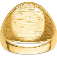 14K Yellow Gold Solid Polished and Grooved Masonic Ring with Textured Round Face by Monteluci Fine Jewelry
