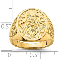 14K Yellow Gold Solid Polished and Grooved Masonic Ring with Textured Round Face by Monteluci Fine Jewelry