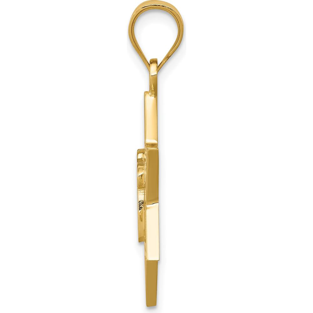 14K Yellow Gold Solid Polished Chai in Star of David Pendant - 30mm Length by Oro Pregiato