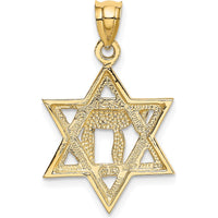 14K Yellow Gold Solid Polished Chai in Star of David Pendant - 30mm Length by Oro Pregiato