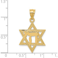 14K Yellow Gold Solid Polished Chai in Star of David Pendant - 30mm Length by Oro Pregiato