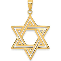 14K Yellow Gold Solid Polished Cut-out Star of David Charm 38mm Length by Oro Pregiato