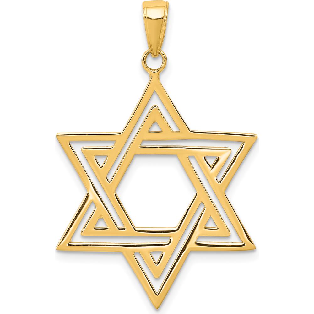 14K Yellow Gold Solid Polished Cut-out Star of David Charm 38mm Length by Oro Pregiato
