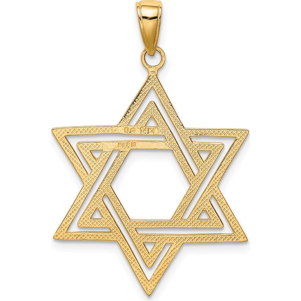 14K Yellow Gold Solid Polished Cut-out Star of David Charm 38mm Length by Oro Pregiato