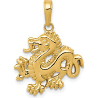 14K Yellow Gold Solid Polished Dragon Pendant - 23mm Length, 18mm Width by Oro Pregiato