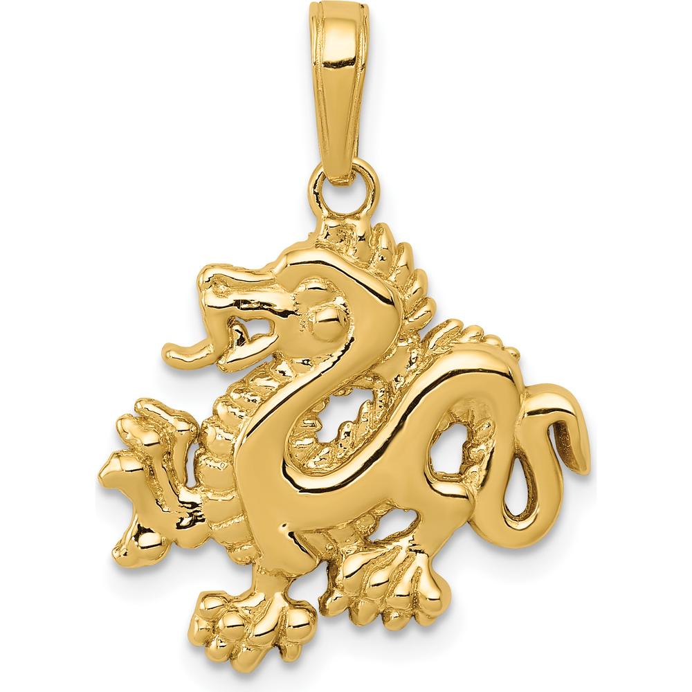 14K Yellow Gold Solid Polished Dragon Pendant - 23mm Length, 18mm Width by Oro Pregiato