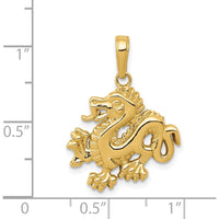 14K Yellow Gold Solid Polished Dragon Pendant - 23mm Length, 18mm Width by Oro Pregiato