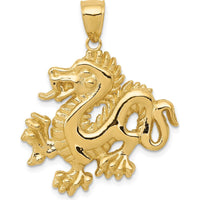 14K Yellow Gold Solid Polished Dragon Pendant - 31.5mm Length, 28mm Width by Oro Pregiato