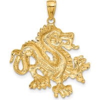14K Yellow Gold Solid Polished Dragon Pendant - 31.5mm Length, 28mm Width by Oro Pregiato