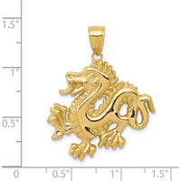 14K Yellow Gold Solid Polished Dragon Pendant - 31.5mm Length, 28mm Width by Oro Pregiato