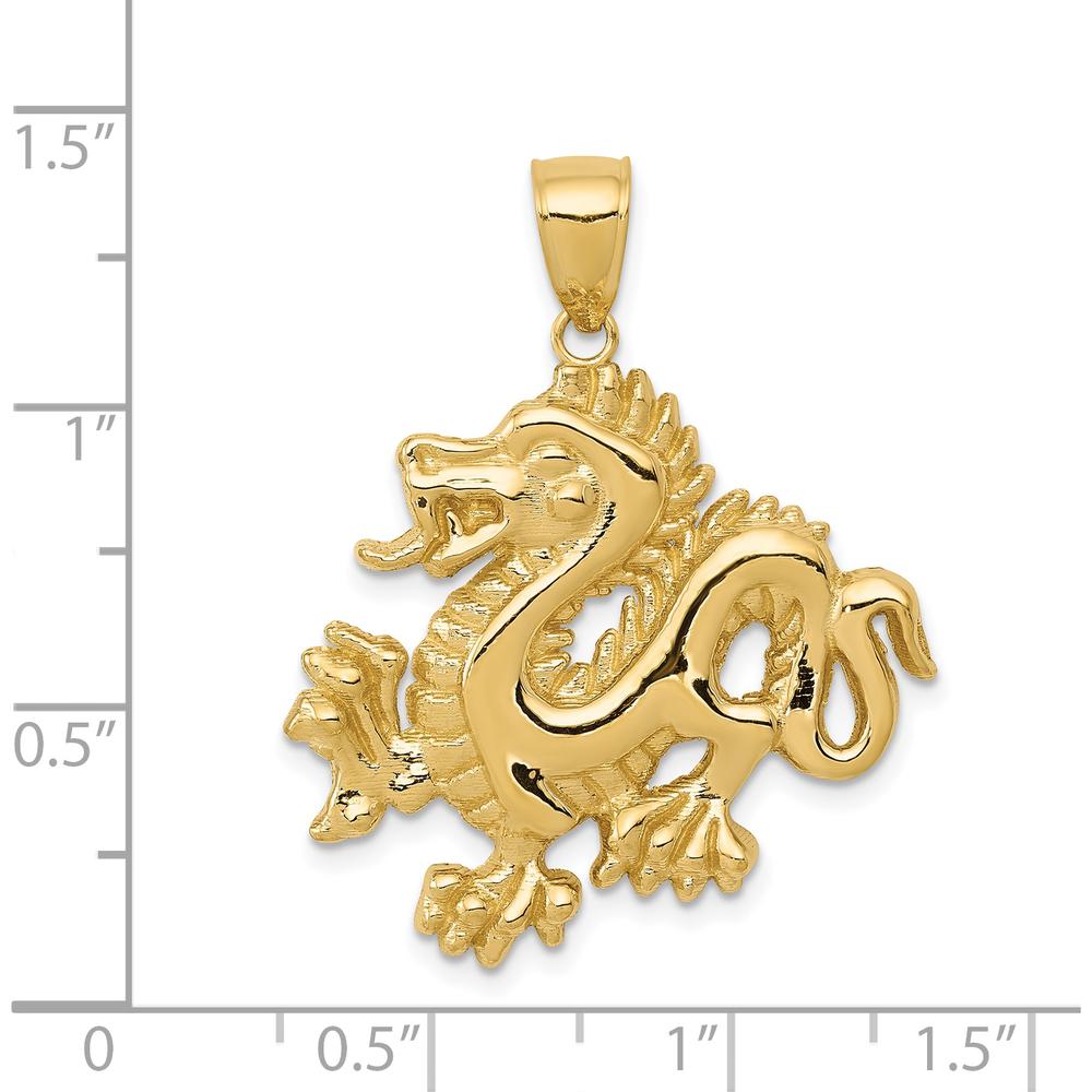 14K Yellow Gold Solid Polished Dragon Pendant - 31.5mm Length, 28mm Width by Oro Pregiato
