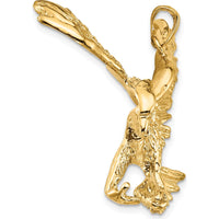 14K Yellow Gold Solid Polished Eagle Landing Pendant - 39mm Length x 49mm Width by Oro Pregiato