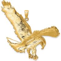 14K Yellow Gold Solid Polished Eagle Landing Pendant - 39mm Length x 49mm Width by Oro Pregiato