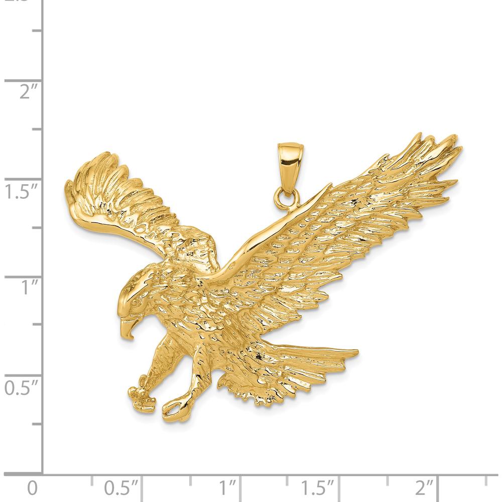 14K Yellow Gold Solid Polished Eagle Landing Pendant - 39mm Length x 49mm Width by Oro Pregiato