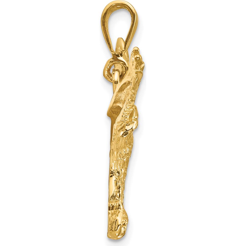 14K Yellow Gold Solid Polished Eagle Pendant - 41mm Wingspan by Oro Pregiato