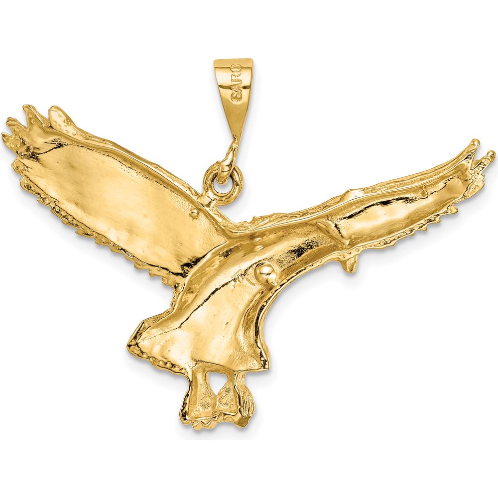 14K Yellow Gold Solid Polished Eagle Pendant - 41mm Wingspan by Oro Pregiato
