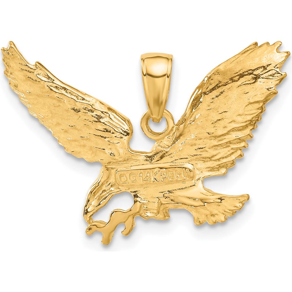 14K Yellow Gold Solid Polished Eagle Pendant with Textured Detailing - 29mm Width, 19mm Length by Oro Pregiato