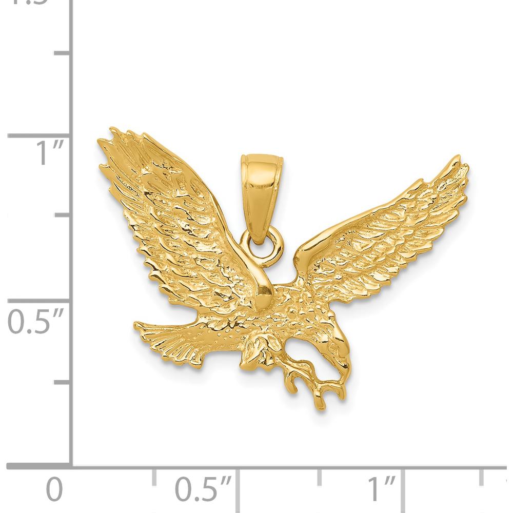 14K Yellow Gold Solid Polished Eagle Pendant with Textured Detailing - 29mm Width, 19mm Length by Oro Pregiato