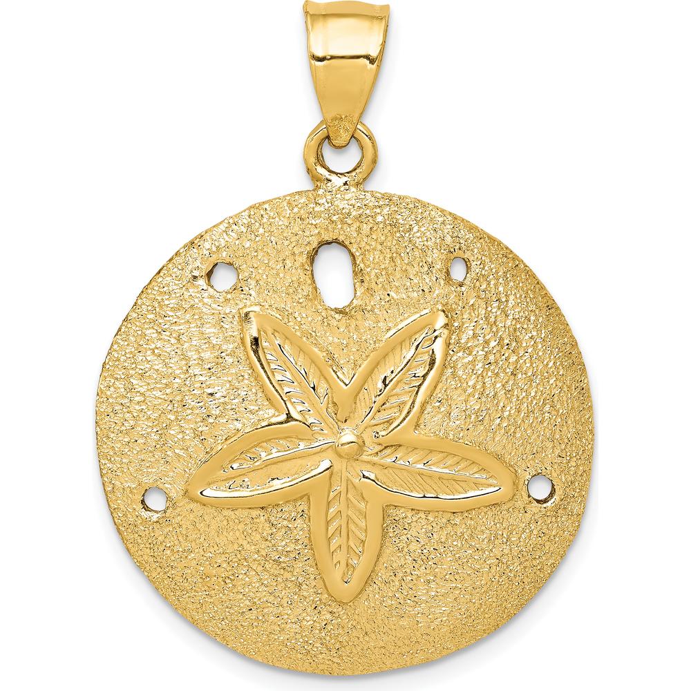 14K Yellow Gold Solid Polished Laser-Cut Sand Dollar Pendant - 38mm by Oro Pregiato