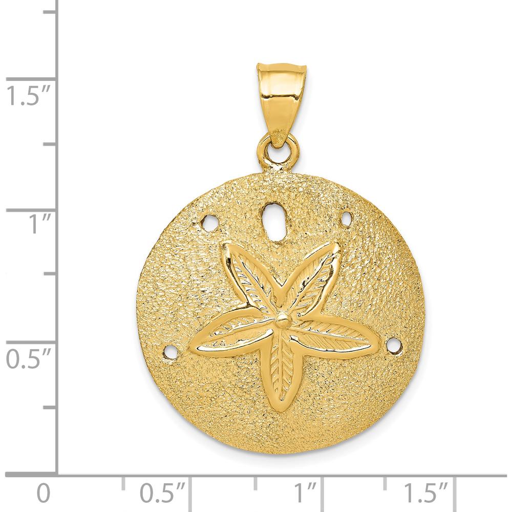 14K Yellow Gold Solid Polished Laser-Cut Sand Dollar Pendant - 38mm by Oro Pregiato