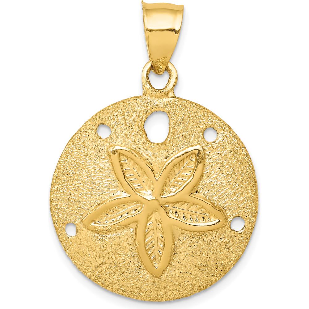 14K Yellow Gold Solid Polished Laser-Cut Sand Dollar Pendant - Beach-Inspired Motif Charm by Oro Pregiato