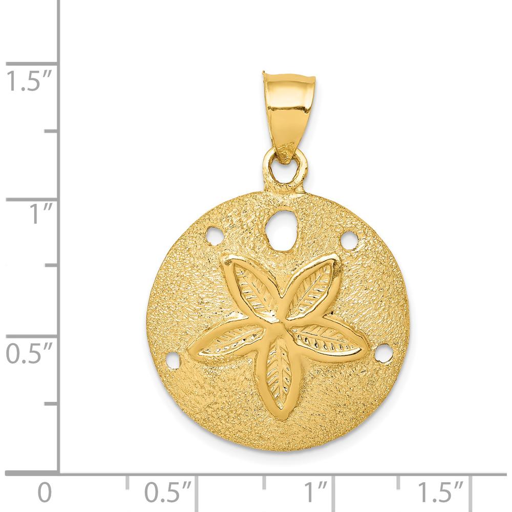 14K Yellow Gold Solid Polished Laser-Cut Sand Dollar Pendant - Beach-Inspired Motif Charm by Oro Pregiato