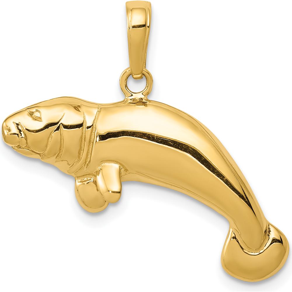 14K Yellow Gold Solid Polished Manatee Pendant - 20mm Length by Oro Pregiato
