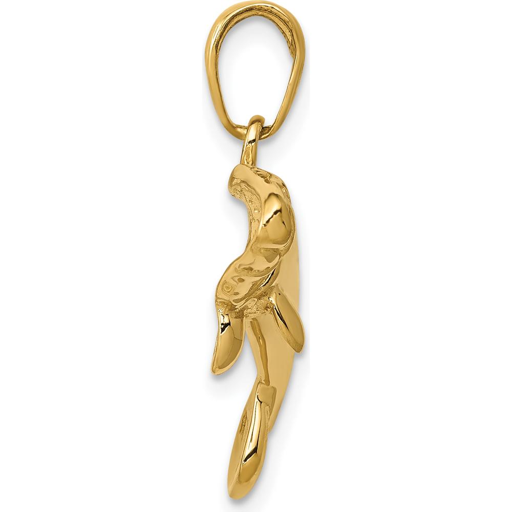 14K Yellow Gold Solid Polished Manatee Pendant - 20mm Length by Oro Pregiato