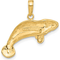 14K Yellow Gold Solid Polished Manatee Pendant - 20mm Length by Oro Pregiato