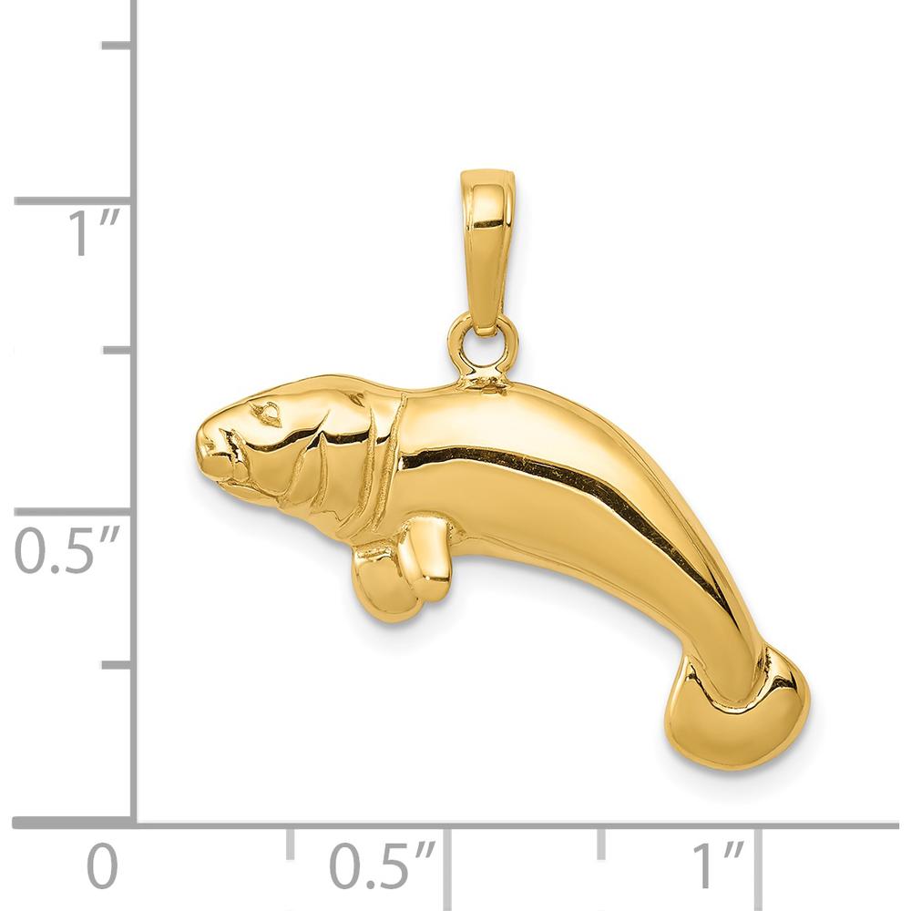 14K Yellow Gold Solid Polished Manatee Pendant - 20mm Length by Oro Pregiato