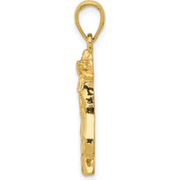 14K Yellow Gold Solid Polished Open-Backed Horse Head Pendant - Textured Design by Oro Pregiato
