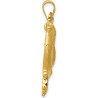 14K Yellow Gold Solid Polished Open-Backed Rooster Pendant - 32mm Length by Oro Pregiato