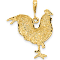 14K Yellow Gold Solid Polished Open-Backed Rooster Pendant - 32mm Length by Oro Pregiato