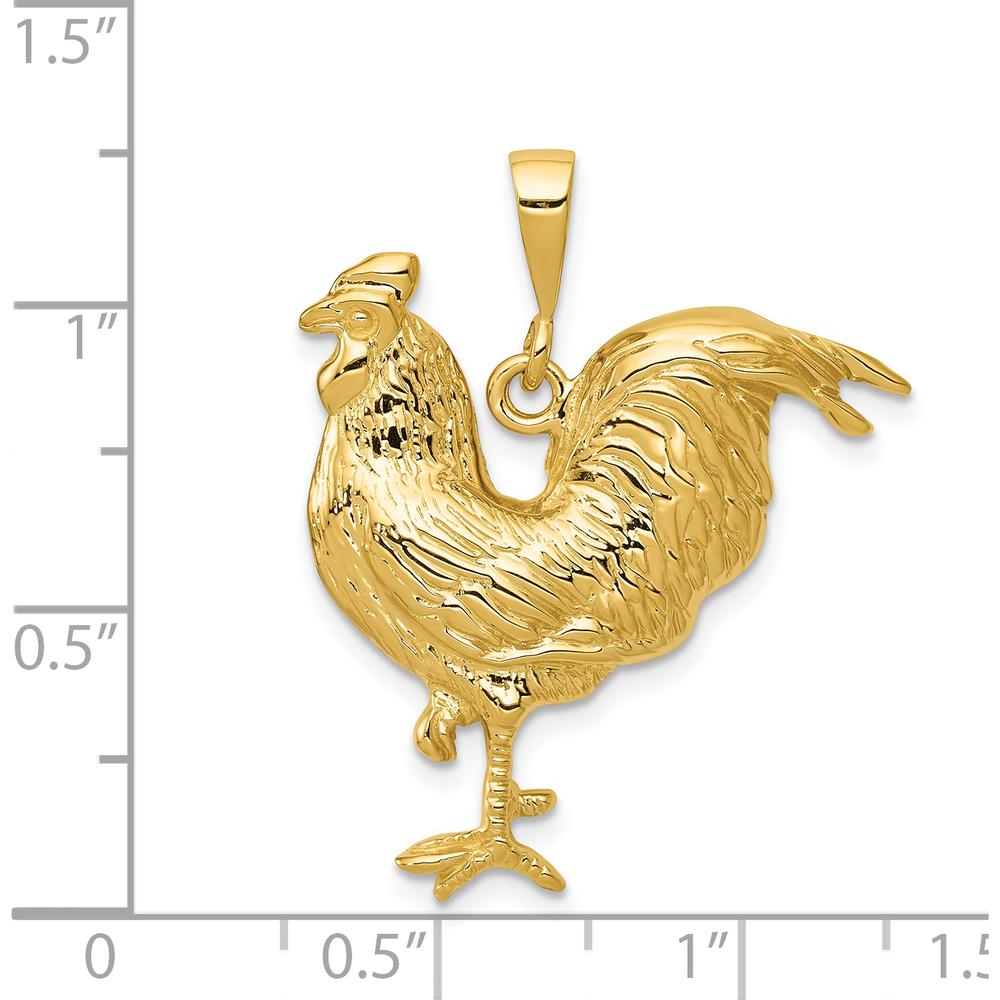 14K Yellow Gold Solid Polished Open-Backed Rooster Pendant - 32mm Length by Oro Pregiato