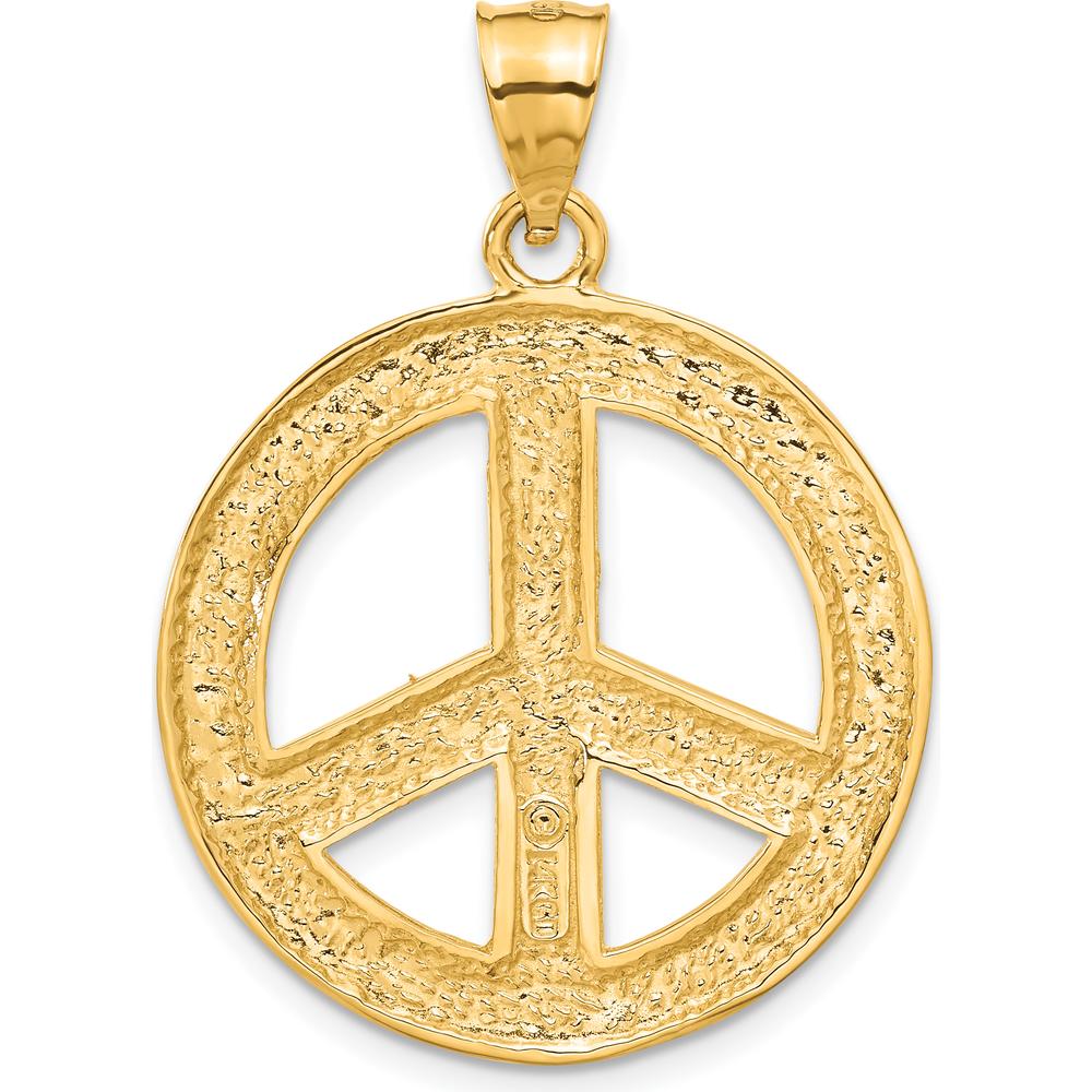 14K Yellow Gold Solid Polished Peace Sign Pendant - 40mm Length by Oro Pregiato