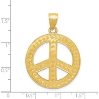 14K Yellow Gold Solid Polished Peace Sign Pendant - 40mm Length by Oro Pregiato