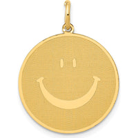14K Yellow Gold Solid Polished Smiley Face Pendant - Playful and Textured Design by Oro Pregiato